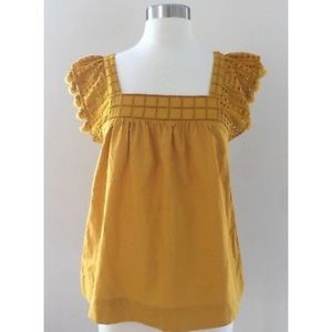 JCrew Yellow Eyelet Tassel top